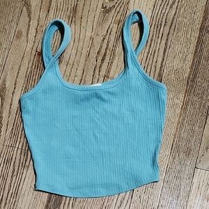 Chic Blue Ribbed Women's Crop Top